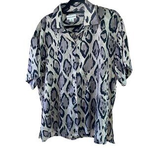 Bogari Vintage Womens Shirt Size M Gray Snake Print Button Down Oversized Fit